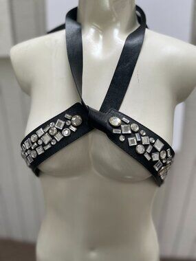 New Black Leather Studded Belt  Silver Studs  Coachella Ready